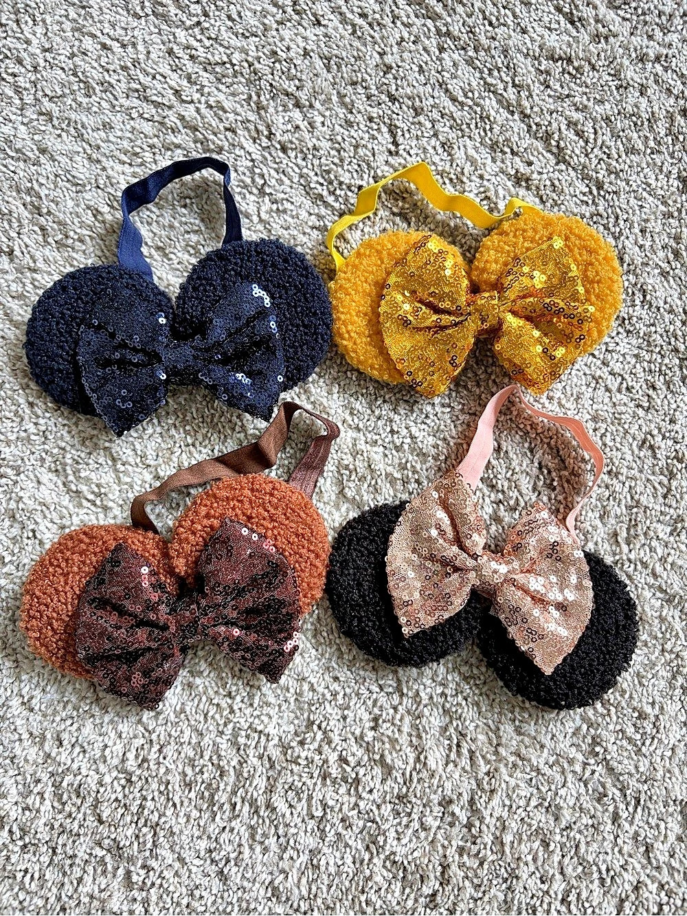Disney Sequin Bow Child Ear Headbands 4 Piece Set